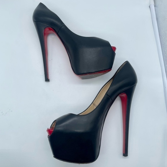 Christian Louboutin Black Leather Peep toe Highness pumps 160mm 39.5 - Picture 7 of 13